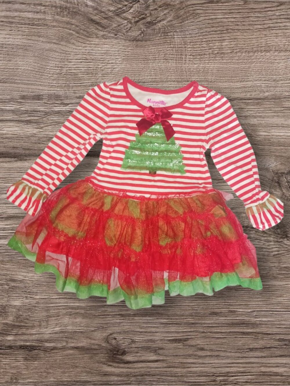 Nannette Kids Christmas Tree Tutu Dress 2T Red White Striped Holiday Dress